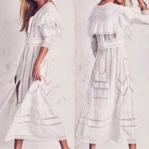 LoveShackFancy Delphine Ruffle Midi Dress White Size 2 New